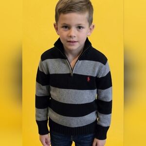 Polo Ralph Lauren Boy's Cotton Knit Half Zip Navy/Gray Pullover Sweater Pony! S